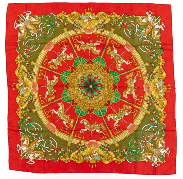 Hermes Silk Scarf Carre 90 "LUNA PARK" Red Silk Scarf