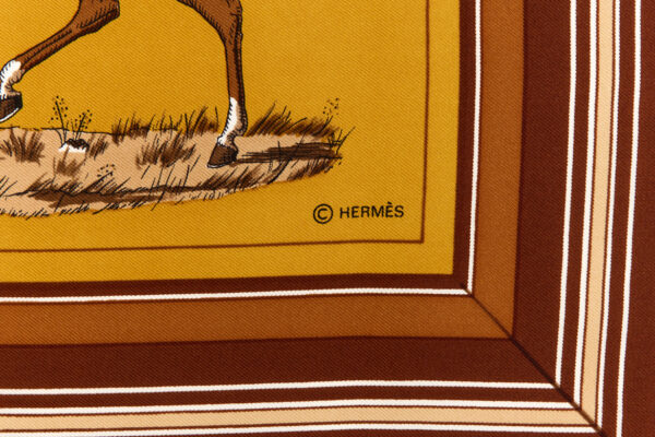 Hermes Silk Scarf Carre 90 "Couvertures et Tenues de Jour" Yellow Silk Scarf - Image 7