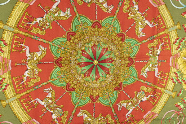 Hermes Scarf 90 "Luna Park" Red 100% Silk Scarf 35" - Image 4