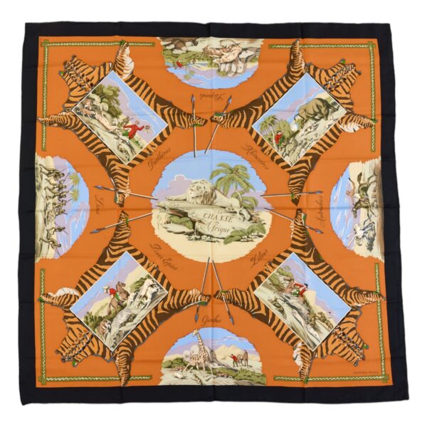 Hermes Silk Scarf Carre 90 "La Chasse en Afrique" Orange Silk Scarf