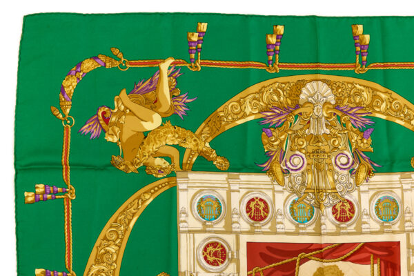 Hermes Silk Scarf Carre 90 "HOMMAGE A CHARLES GARNIER" Green Silk Scarf - Image 2