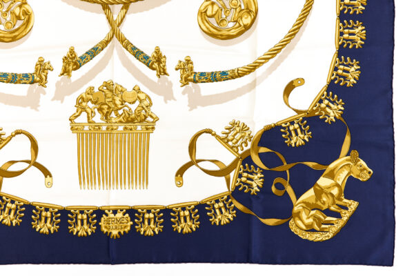 Hermes Silk Scarf Carre 90 "LES CAVALIERS D’OR" Blue Silk Scarf - Image 6