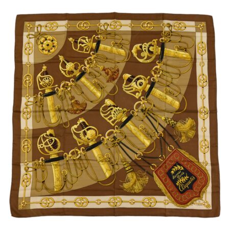 Hermes Silk Scarf Carre 90 "Cliquetis" Brown Silk Scarf