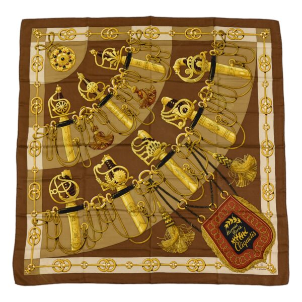 Hermes Silk Scarf Carre 90 "Cliquetis" Brown Silk Scarf
