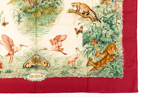 Hermes Silk Scarf Carre 90 "Equateur" Red Silk Scarf - Image 6