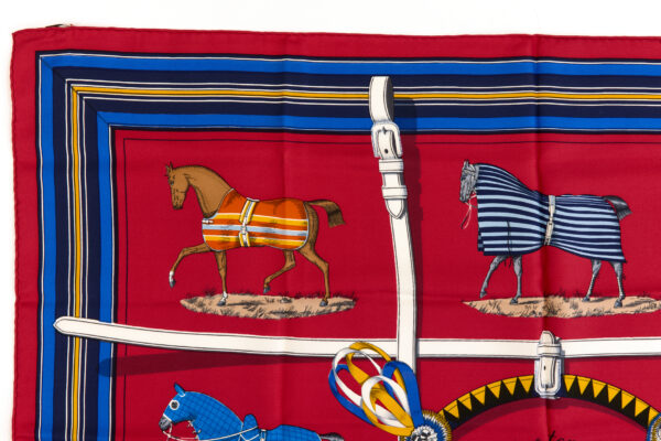 Hermes Silk Scarf Carre 90 "Couvertures et Tenues de Jour" Red Silk Scarf - Image 2