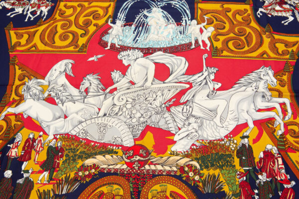 HERMES SCARF 90 "LE PARADIS DU ROY" Red, Multi Color 100% Silk Scarf 35", Carre - Image 3