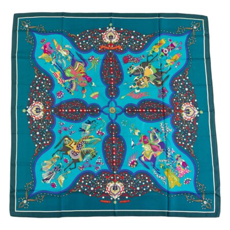 Hermes Silk Scarf Carre 90 "Poesie Persane" Blue Silk Scarf