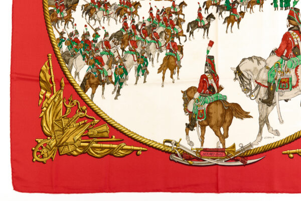 Hermes Silk Scarf Carre 90 "Marine et Cavalerie" Red Silk Scarf - Image 5