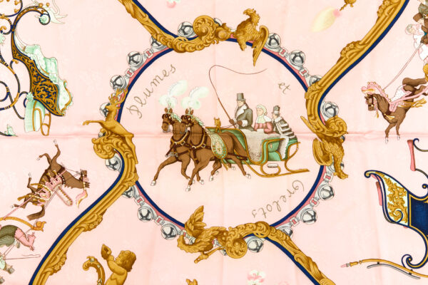 Hermes Silk Scarf Carre 90 "PLUMES ET GRELOTS" Pink Silk Scarf - Image 4