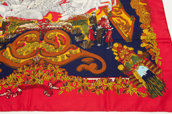 HERMES SCARF 90 "LE PARADIS DU ROY" Red, Multi Color 100% Silk Scarf 35", Carre - Image 6