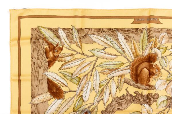 Hermes Silk Scarf Carre 90 "Casse Noisette Squirrel" Yellow Silk Scarf - Image 2