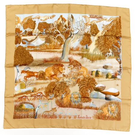 Hermes Scarf Carre 90 "Nuba Mountain" Brown Beige Silk Scarf
