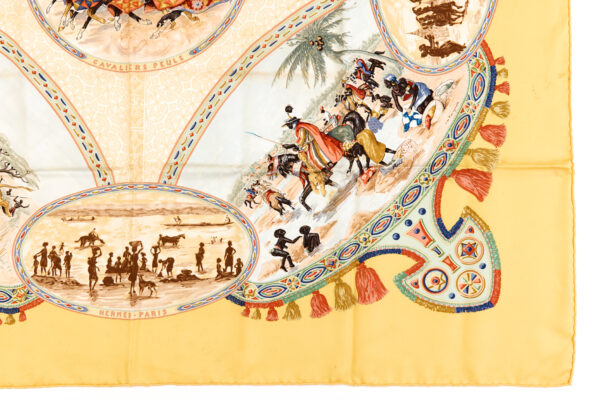 Hermes Silk Scarf Carre 90 "CAVALIERS PEULS" Yellow Silk Scarf - Image 6