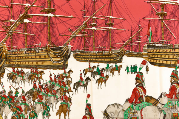 Hermes Silk Scarf Carre 90 "Marine et Cavalerie" Red Silk Scarf - Image 4