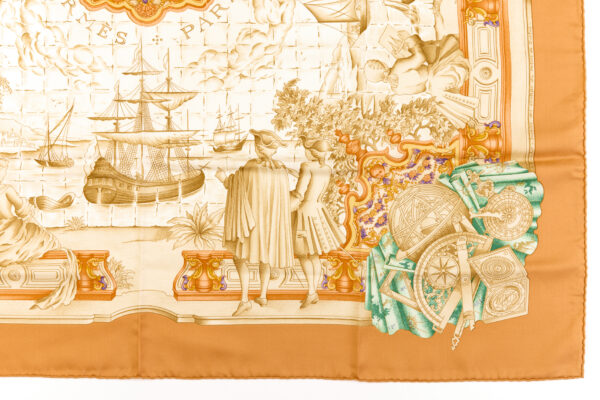 Hermes Silk Scarf Carre 90 "AZVLEJOS" Orange Beige Silk Scarf - Image 6