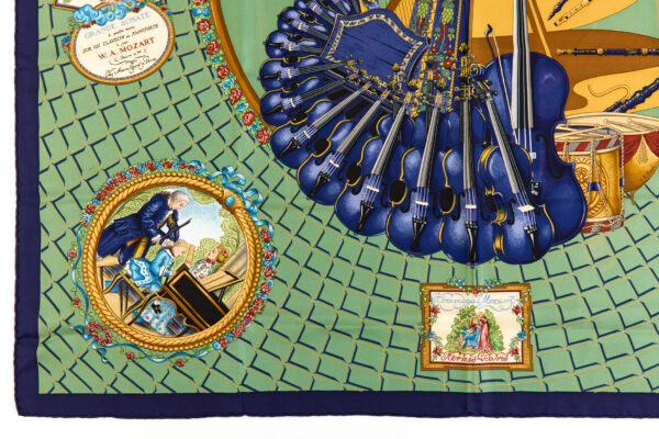 Bad! Hermes Silk Scarf Carre 90 "Wolfgang Amadeus Mozart" Green Silk Scarf - Image 5