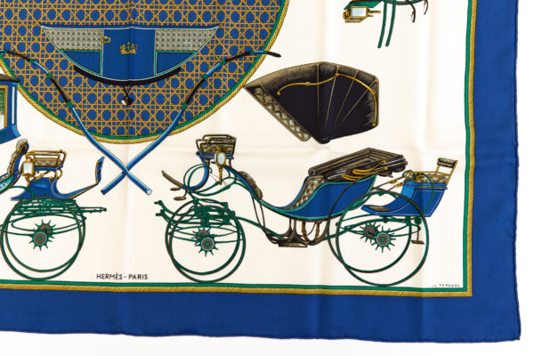 Hermes Silk Scarf Carre 90 "Les Voitures a Transformation" Blue Silk Scarf - Image 6