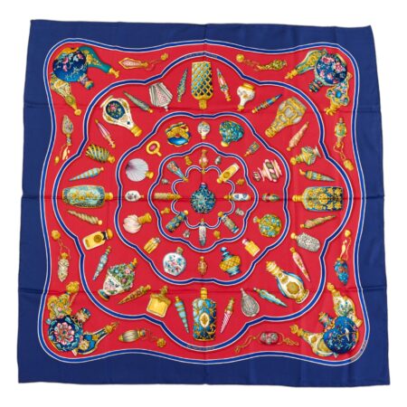 Hermes Silk Scarf Carre 90 "Qu'Importe Le Flacon" Blue Silk Scarf
