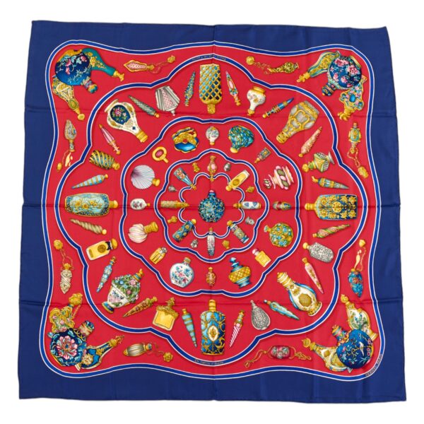 Hermes Silk Scarf Carre 90 "Qu'Importe Le Flacon" Blue Silk Scarf