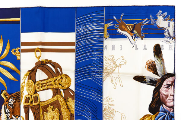 Rare! Hermes Silk Scarf Carre 90 "CARRE EN CARRES" Blue Silk Scarf - Image 3