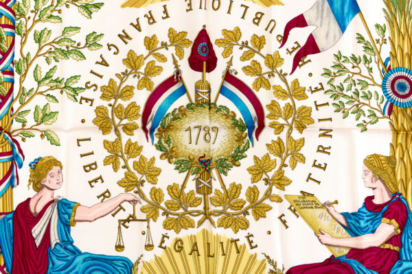 Hermes Silk Scarf Carre 90 "LIBERTE EGALITE FRATERNITE REPUBLIQUE FRANCAISE" Pink Silk Scarf - Image 4