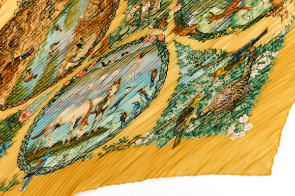 Hermes Silk Scarf Carre 90 "Les Quatre Saisons" Yellow Silk Pleats Scarf - Image 6