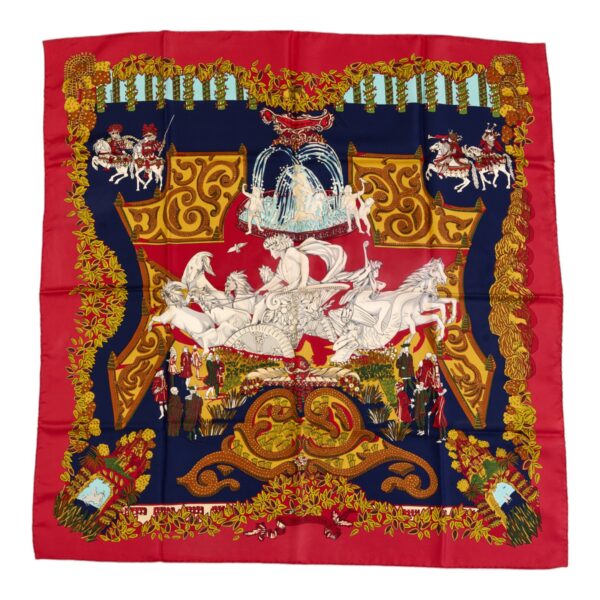 Hermes Silk Scarf Carre 90 "LE PARADIS DU ROY" Red Silk Scarf