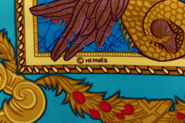 Hermes Silk Scarf Carre 90 "Les Bissone de Venise" Blue Silk Scarf B-(Color Faded) - Image 7