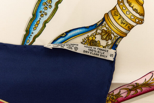 Hermes Silk Scarf Carre 90 "Qu'Importe Le Flacon" Blue Silk Scarf - Image 8