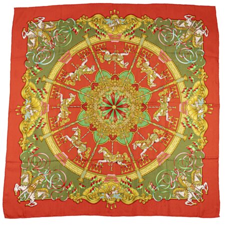 Hermes Scarf 90 "Luna Park" Red 100% Silk Scarf 35"