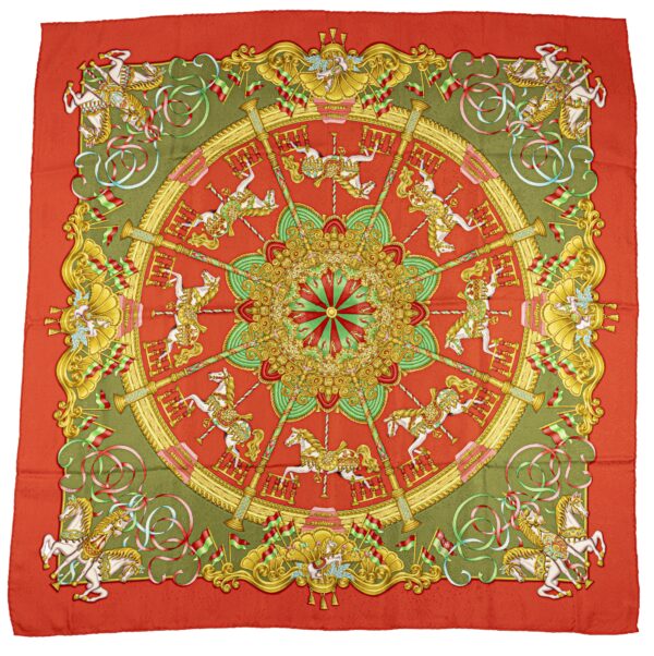 Hermes Scarf 90 "Luna Park" Red 100% Silk Scarf 35"