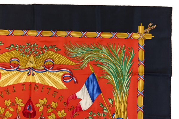 Hermes Silk Scarf Carre 90 "LIBERTE EGALITE FRATERNITE REPUBLIQUE FRANCAISE" Black Silk Scarf - Image 3