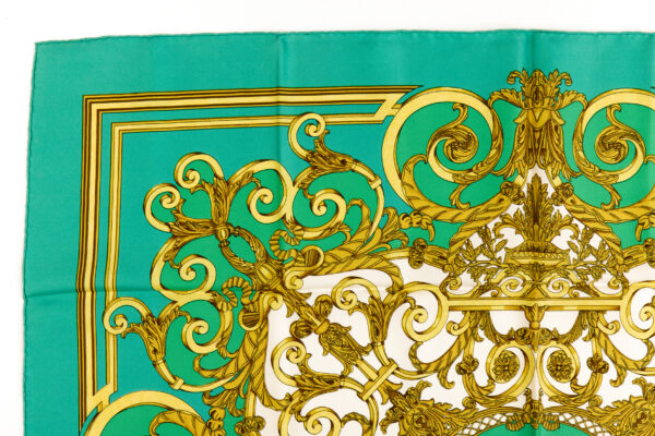 Hermes Silk Scarf Carre 90 "LES TUILERIES" Green Silk Scarf - Image 2