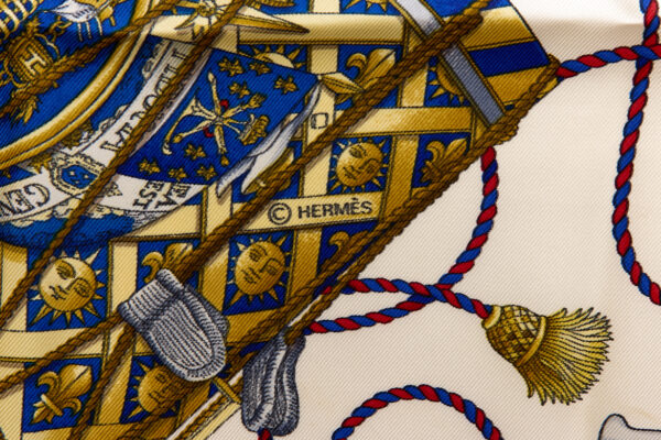 Hermes Silk Scarf Carre 90 "LES TAMBOURS" Blue Silk Scarf - Image 7