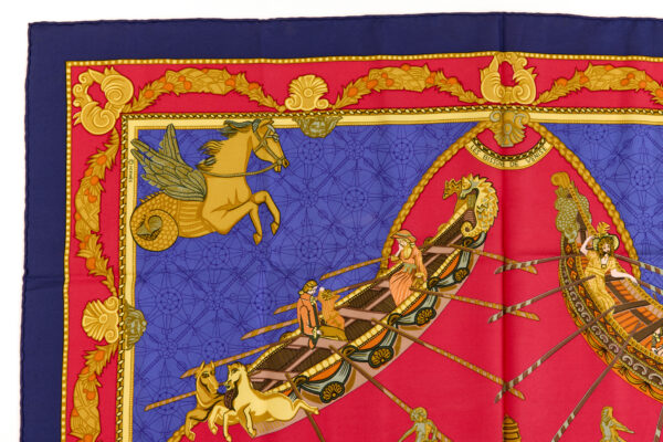 Hermes Silk Scarf Carre 90 "Les Bissone de Venise" Blue Silk Scarf - Image 2