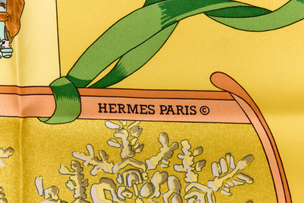 Hermes Silk Scarf Carre 90 "Neige D'Antan" Yellow Silk Scarf - Image 7
