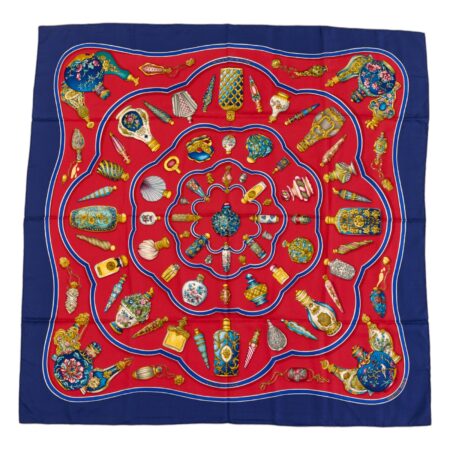 Hermes Silk Scarf Carre 90 "Qu'Importe Le Flacon" Blue Silk Scarf