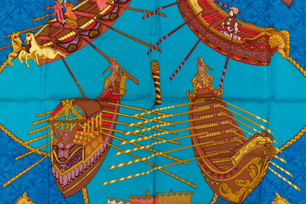Hermes Silk Scarf Carre 90 "Les Bissone de Venise" Blue Silk Scarf - Image 4