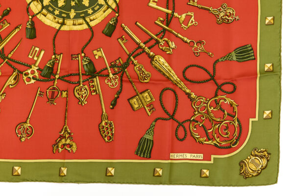 Hermes Silk Scarf Carre 90 "LES CLES" Green Silk Scarf - Image 6