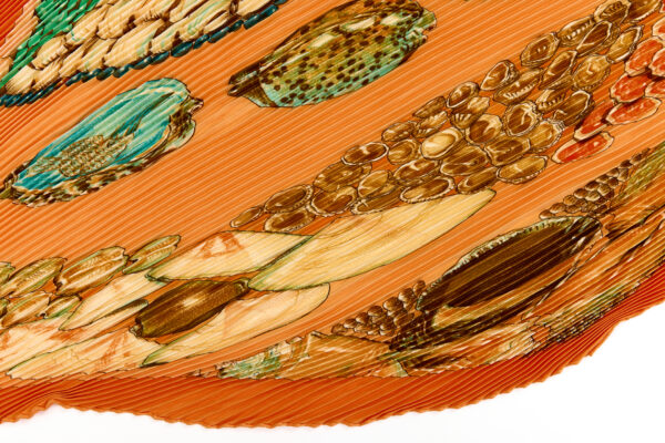 Hermes Silk Scarf Carre 90 "Rocaille" Orange Silk Pleats Scarf - Image 6