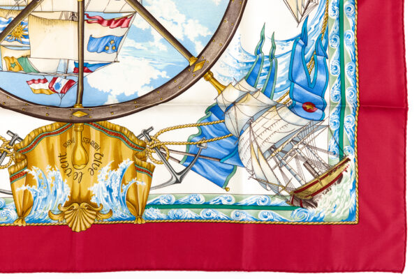 Hermes Silk Scarf Carre 90 "Vive le Vent" Red Silk Scarf - Image 6