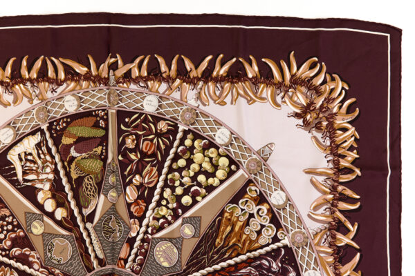 Hermes Silk Scarf Carre 90 "AUX PAYS DES EPICES" Brown Silk Scarf - Image 3