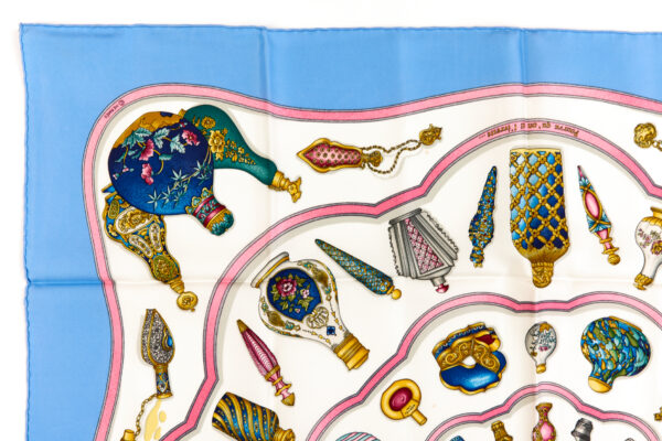Hermes Silk Scarf Carre 90 "Qu'Importe Le Flacon" Blue Silk Scarf - Image 2