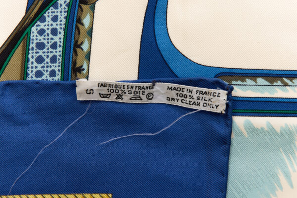 Hermes Silk Scarf Carre 90 "Les Voitures a Transformation" Blue Silk Scarf - Image 8
