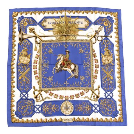 Hermes Silk Scarf Carre 90 "LVDOVICVS MAGNVS" Blue Silk Scarf