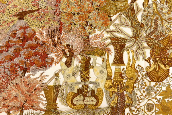 Hermes Silk Scarf Carre 90 "Les Legendes de L'arbre" Yellow Silk Scarf - Image 4