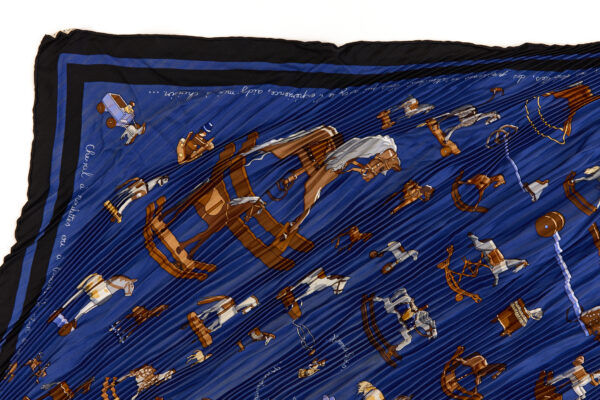 Hermes Silk Scarf Carre 90 "Raconte moi le Cheval" Blue Silk Pleats Scarf - Image 2