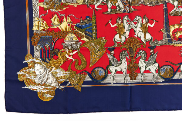Hermes Silk Scarf Carre 90 "Au FIL de la SOIE" Blue Silk Scarf - Image 5