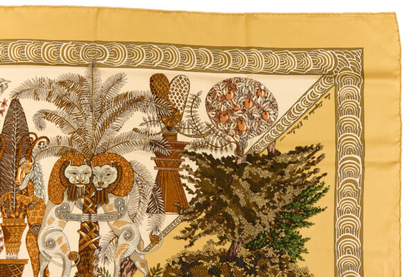 Hermes Silk Scarf Carre 90 "Les Legendes de L'arbre" Yellow Silk Scarf - Image 3